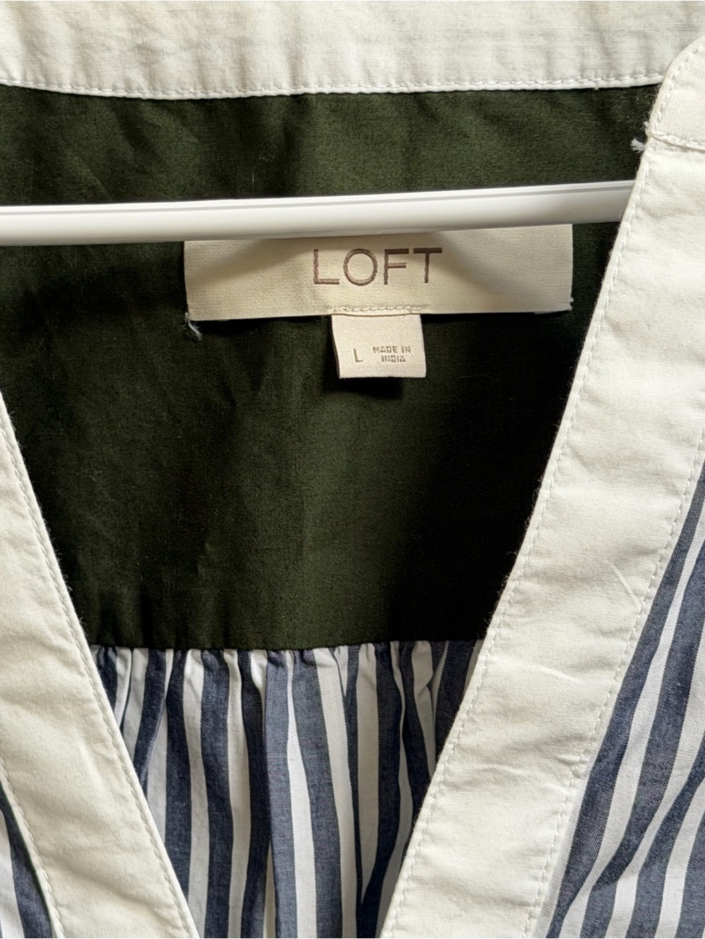 Ann Taylor‎ LOFT Striped Colorblock Poplin Bishop Sleeve Blouse Preppy Coastal L - Picture 5 of 14